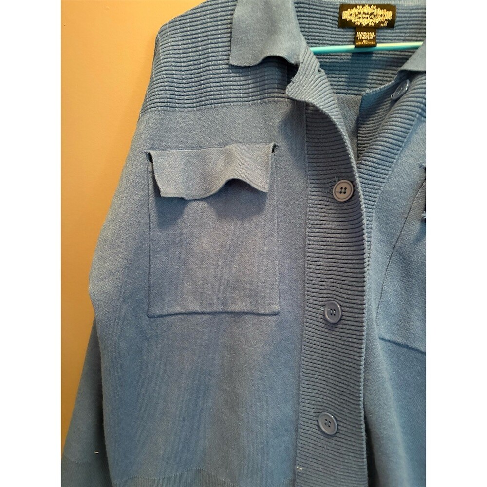 Oliver.O Cardigan Sweater Womens XL Blue Button Front Collared Pockets - Picture 2 of 8
